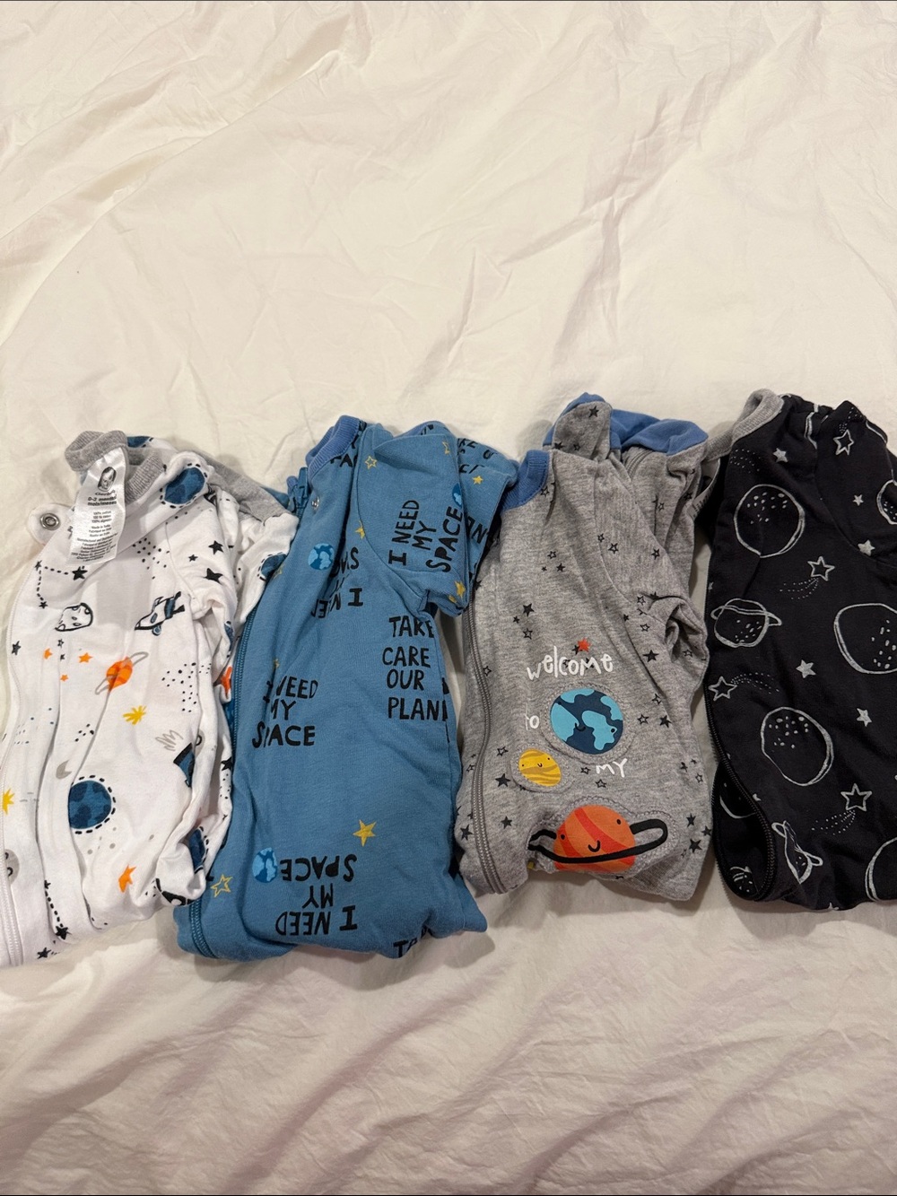 Gerber Space-Themed Kids Pajama Sleepers - White, Blue, Gray, Black
